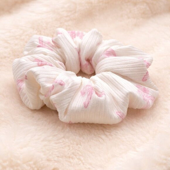 Pink Bow Rib Knit Scrunchie
