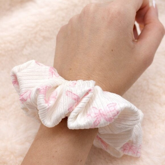 Pink Bow Rib Knit Scrunchie