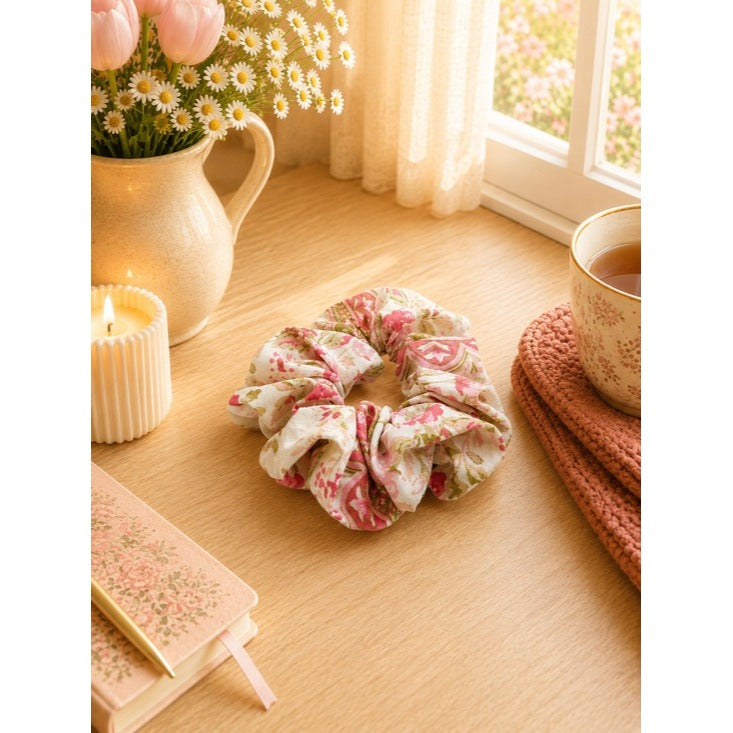 Romantic Floral and Paisley Cotton Scrunchie - Standard Size