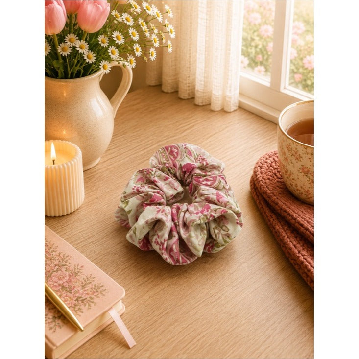 Romantic Floral and Paisley Cotton Scrunchie - Standard Size