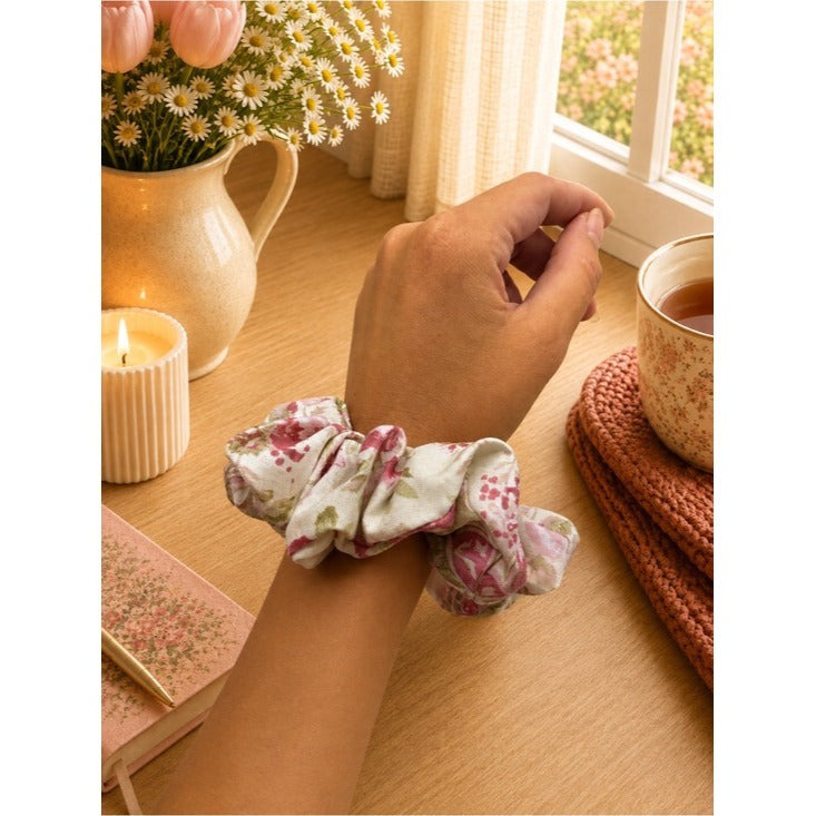 Romantic Floral and Paisley Cotton Scrunchie - Standard Size