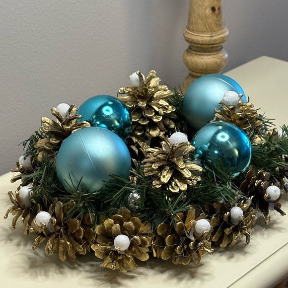 Christmas Gold and Blue Holiday Centerpiece