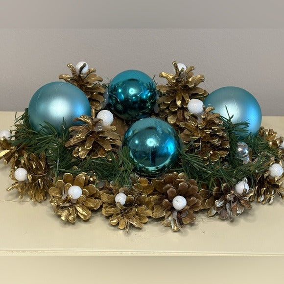 Christmas Gold and Blue Holiday Centerpiece