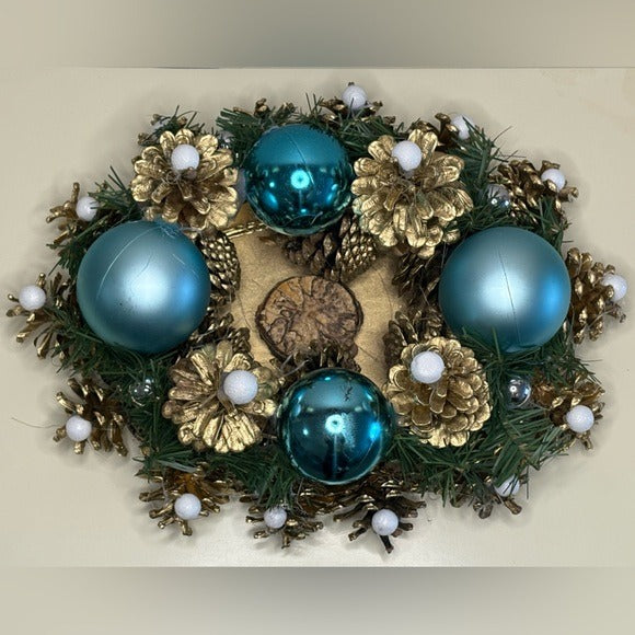 Christmas Gold and Blue Holiday Centerpiece