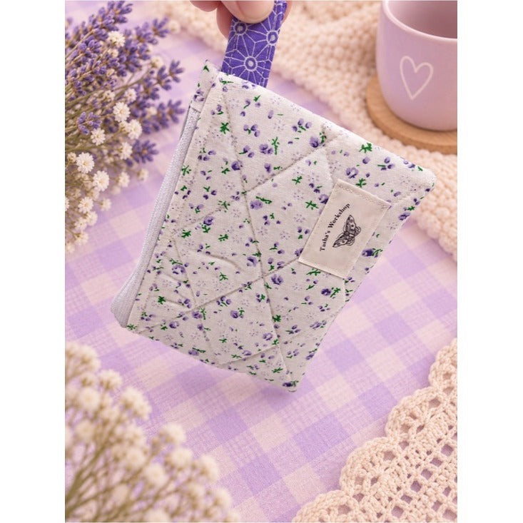 Cozy Floral Quilted Keychain Wallet